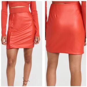 NWT Lapointe Poppy Red Orange Vegan Faux Leather Snap Front Mini Skirt size 4